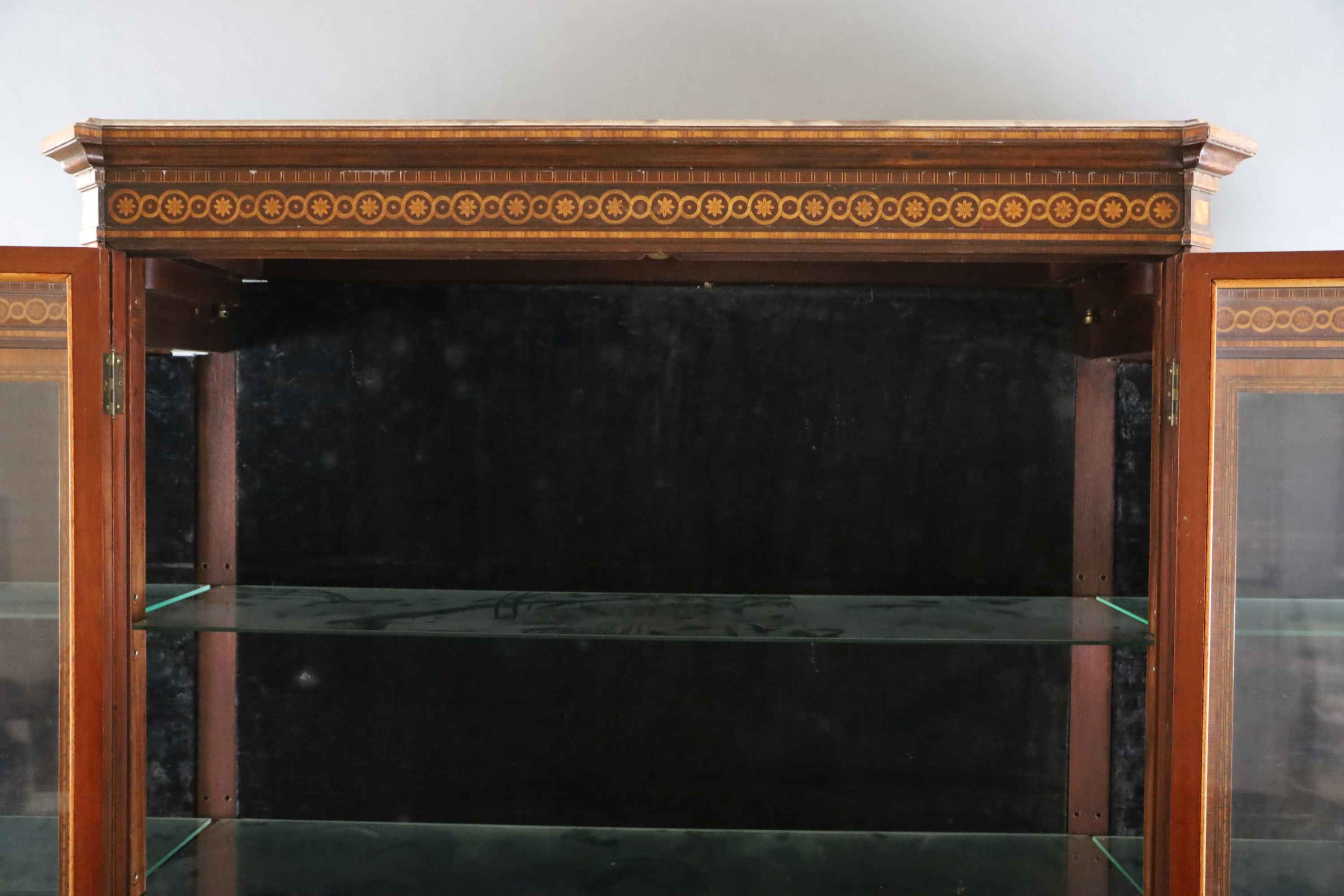 A large 19th century French Louis Philippe period kingwood and marquetry vitrine, W.8ft 4in. D.1ft 5in. H.7ft 4in.